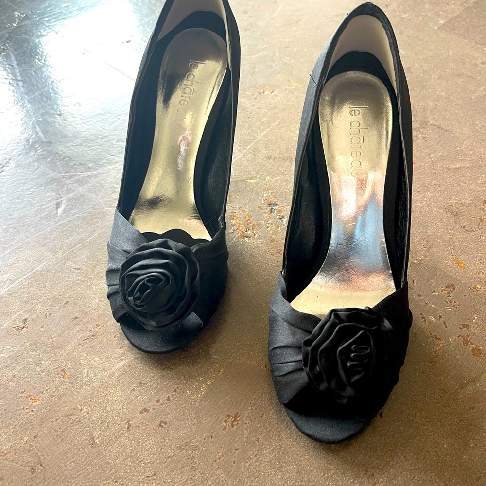 Black satin heels